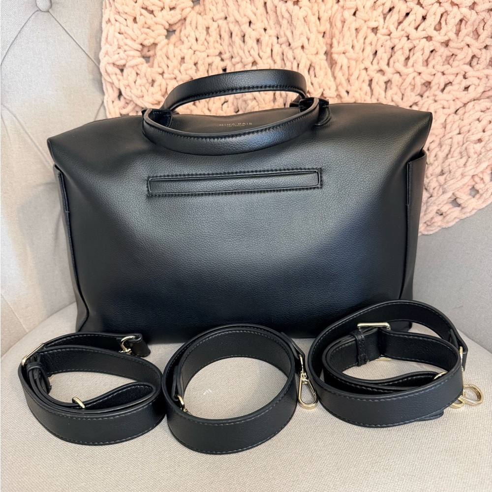 Classic Black Leather Baby Bag - Versatile Carrying Options